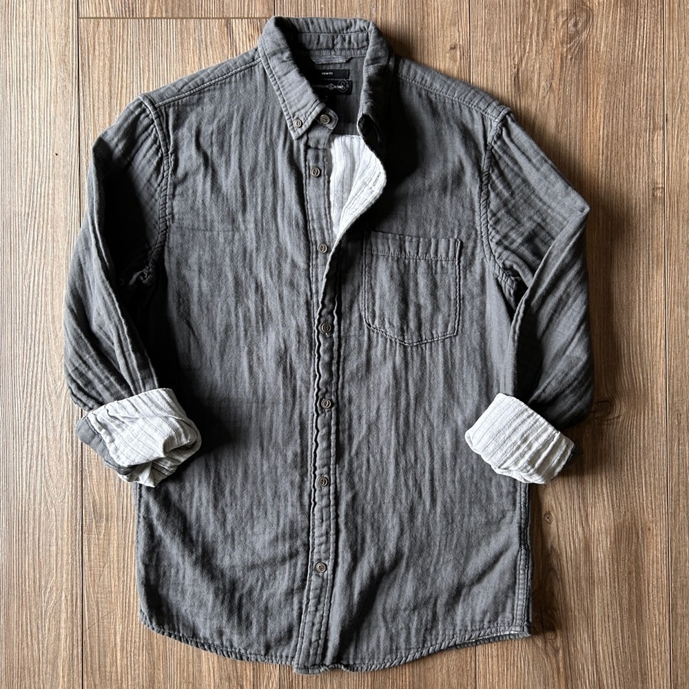 Treasure & Bond | Flannel Lined Slim Fit Casual Gray Shirt (Small)